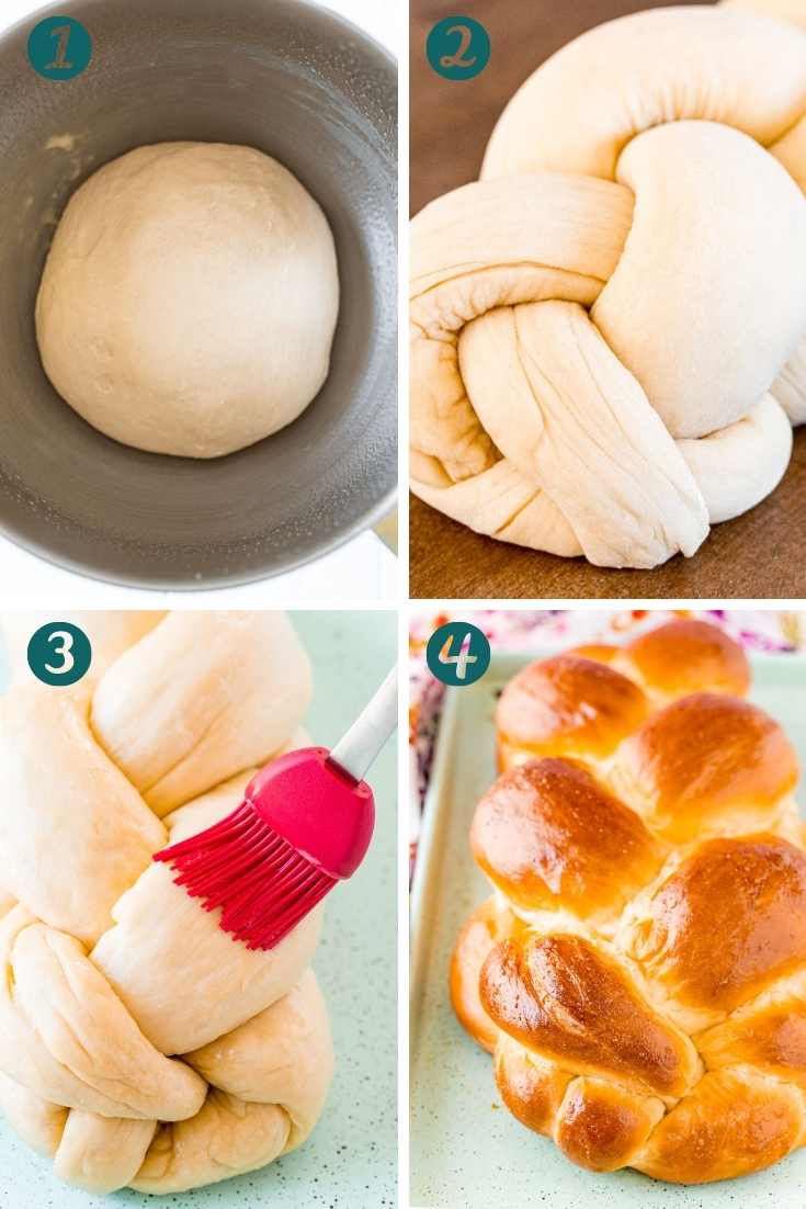 Step by step photos showing how to make challah bread.