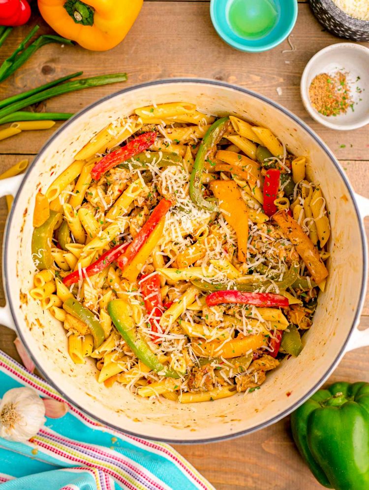 Overhead photo of a pot of Rasta pasta.