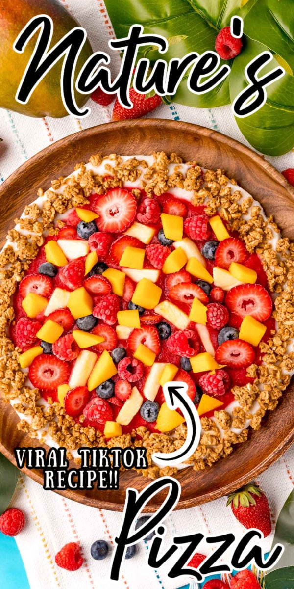 Nature's Pizza is an easy, light, and refreshing breakfast or snack recipe made with yogurt, granola, and fresh fruit. This viral TikTok recipe is then frozen before enjoying! via @sugarandsoulco