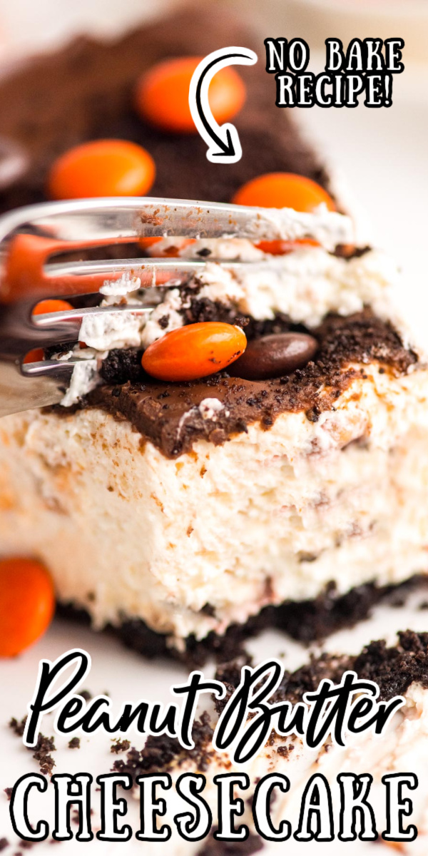 No-Bake Peanut Butter Cheesecake is loaded with perfect crunchy peanut buttery flavor using Reese's Pieces with an Oreo crust for an easy dessert you'll love! via @sugarandsoulco