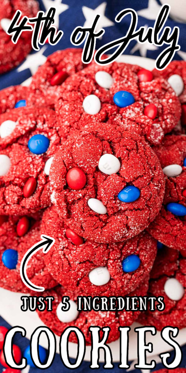 4th of July Cookies are red velvet cookies made with just 5 easy ingredients to create soft, chewy festive cookies that all the kids will love! via @sugarandsoulco