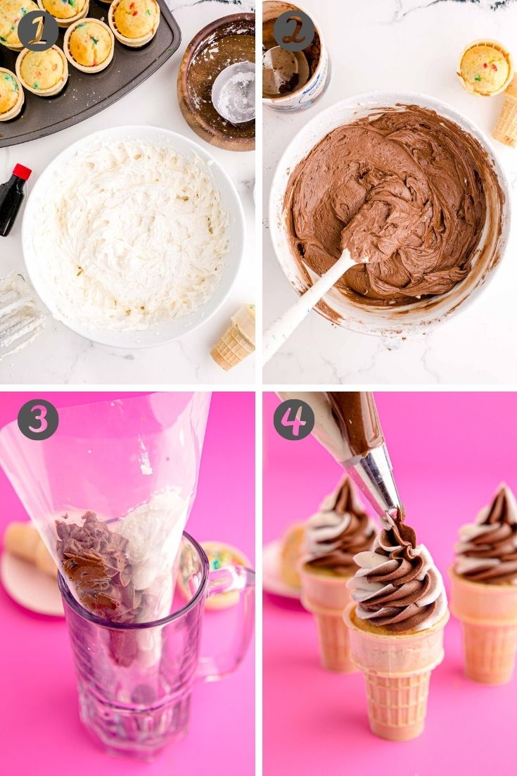 Step-by-step photos showing how to make twist frosting.