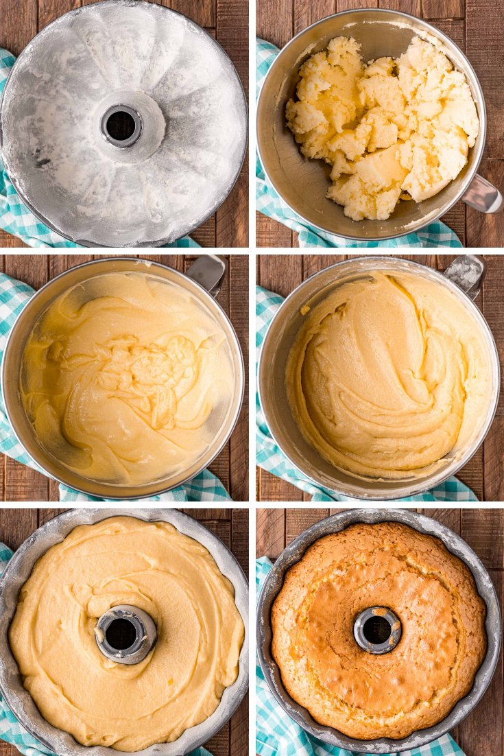 Step-by-step photo collage showing how to make whipping cream cake.