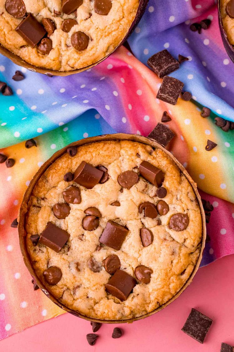 Overhead photo of a Jack Jack Num Num Cookie from Disney parks on a colorful napkin.