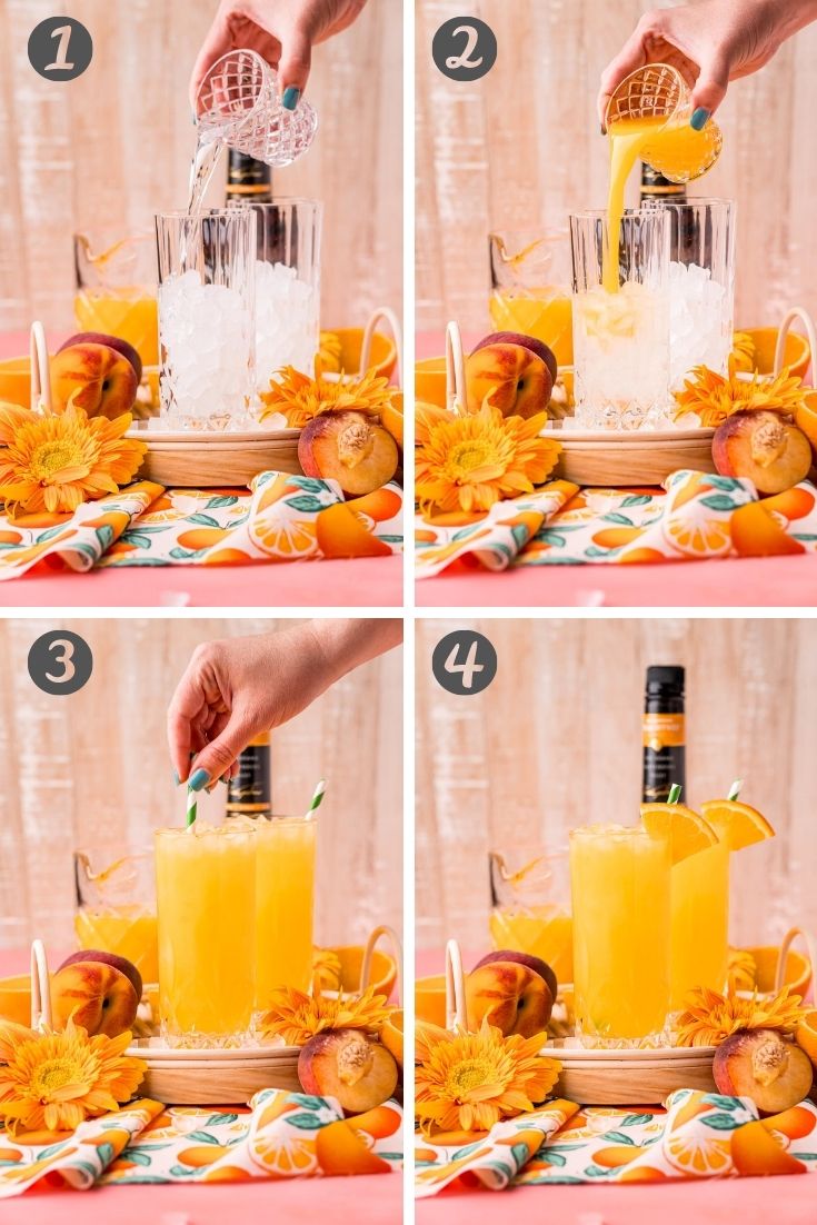 step-by-step photo collage showing how to make a fuzzy navel.