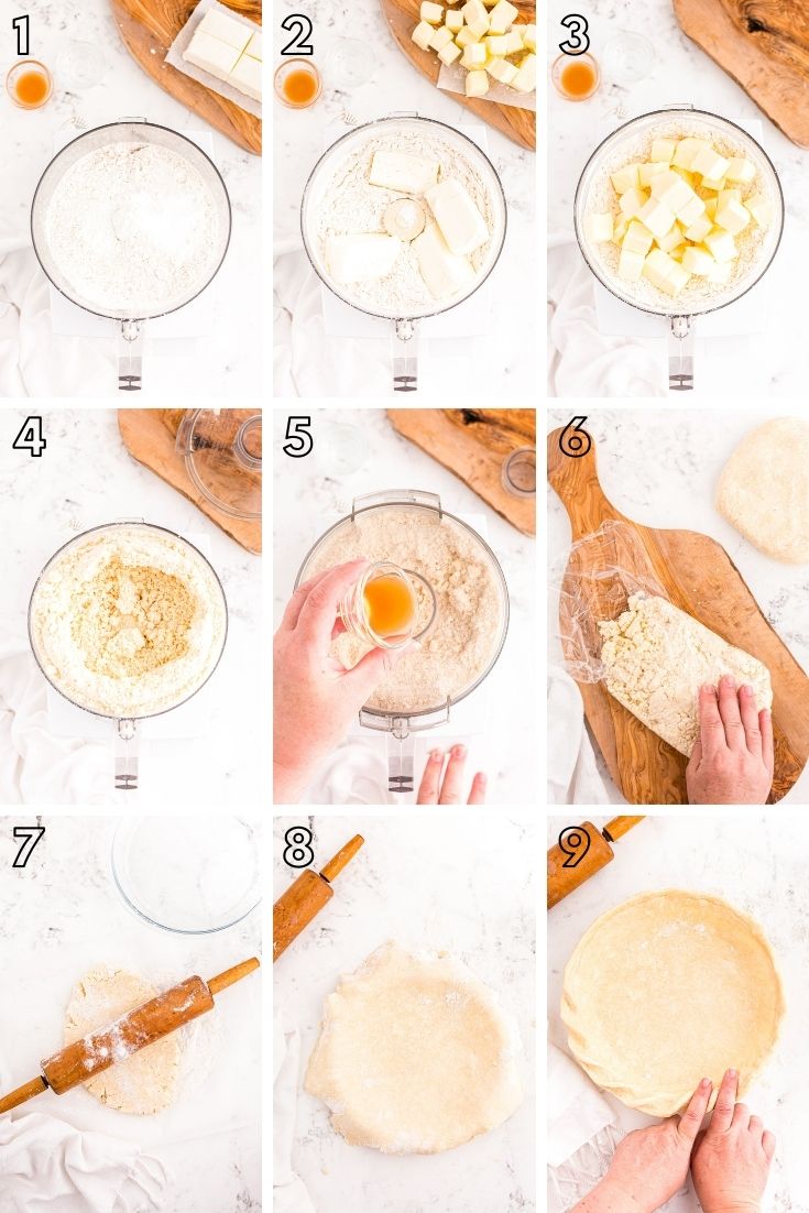 step-by-step photo collage showing how to make cream cheese pie crust.