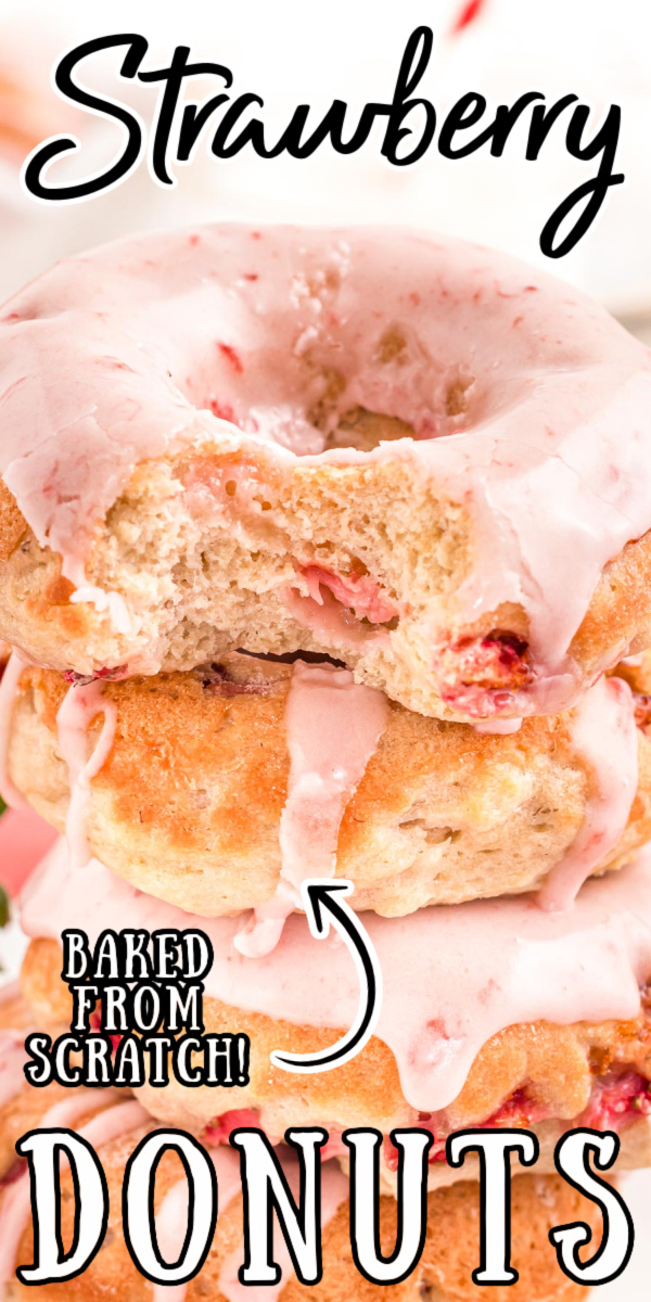 Baked Strawberry Glazed Donuts Recipe uses fresh strawberries, strawberry yogurt, and strawberry preserves to create a sweet, tender donut! Ready to devour in just under 30 minutes!  via @sugarandsoulco
