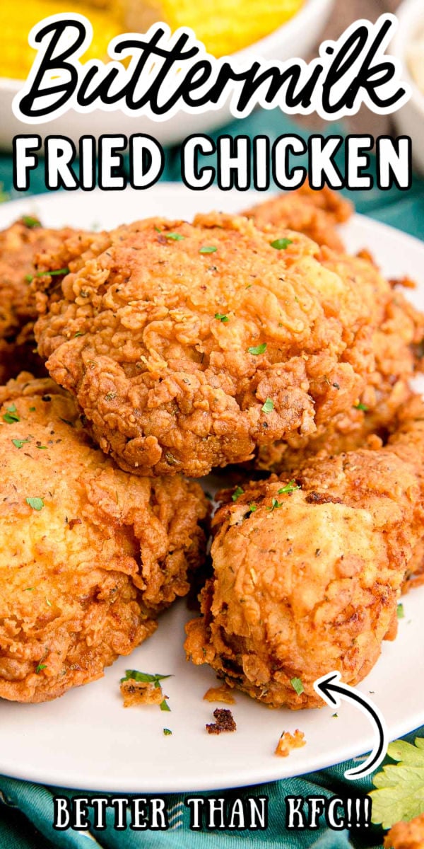 Buttermilk Fried Chicken marinates in seasoned buttermilk and gets coated in a seasoned flour mixture before getting fried on the stovetop! Only 15 minutes of prep is needed for this crispy, crunchy chicken! via @sugarandsoulco