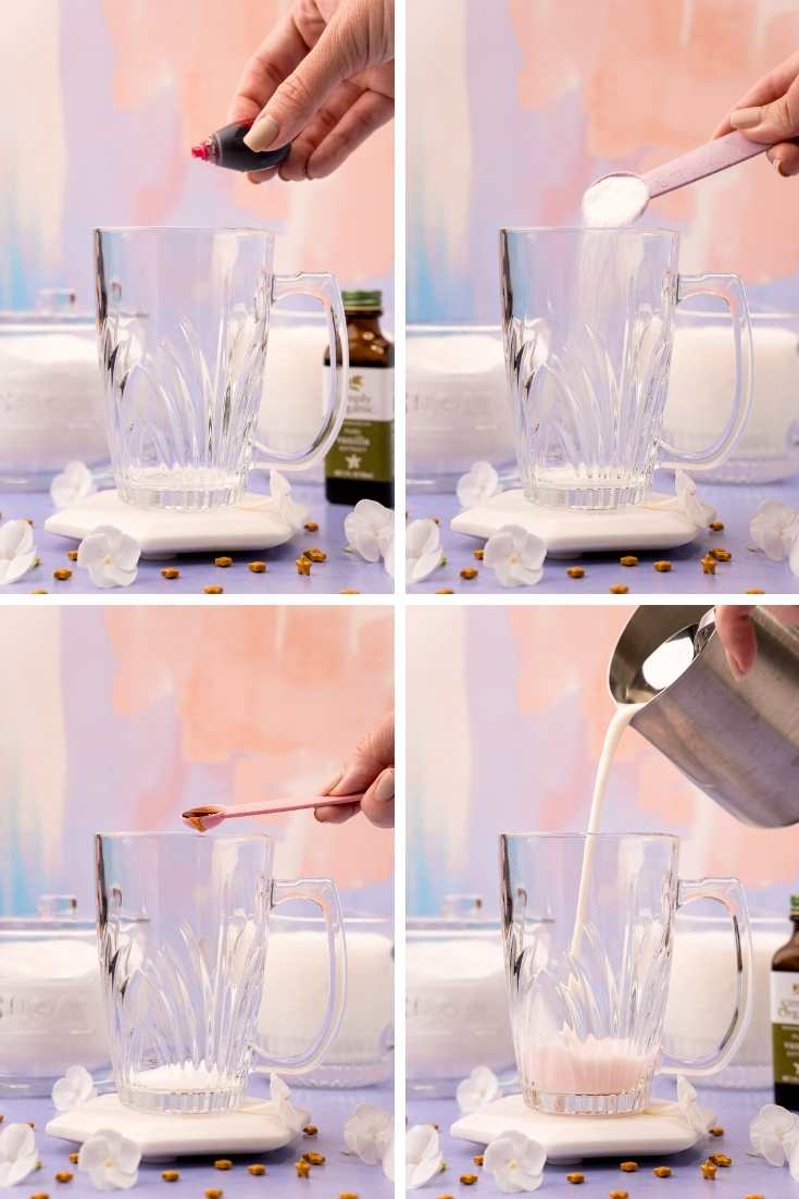 Step-by-step photo collage showing how to make TikTok Angel Milk.