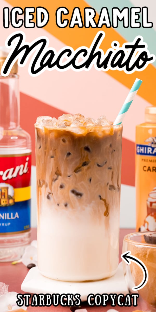 This Iced Caramel Macchiato is a Starbucks Copycat Recipe that's made right at home with espresso, milk, vanilla syrup, and caramel sauce! Take your first sip in just 3 minutes! via @sugarandsoulco