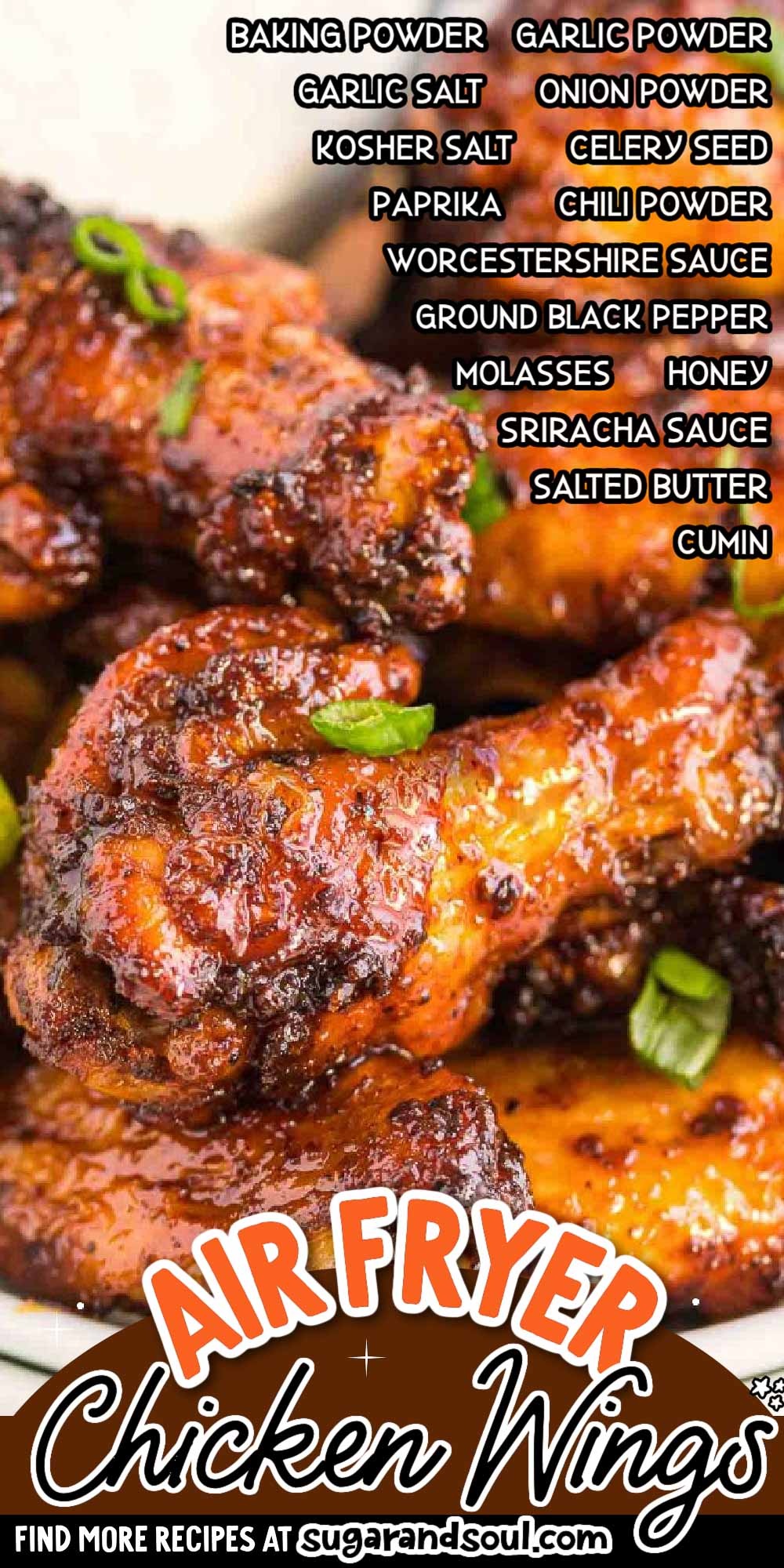 Want perfectly crispy Chicken Wings with your air fryer? You've got to make this recipe! These lip-smacking honey sriracha chicken wings and drumettes are so full of flavor you will go back for more! Made with honey, molasses, Sriracha sauce, and a killer rub!   via @sugarandsoulco