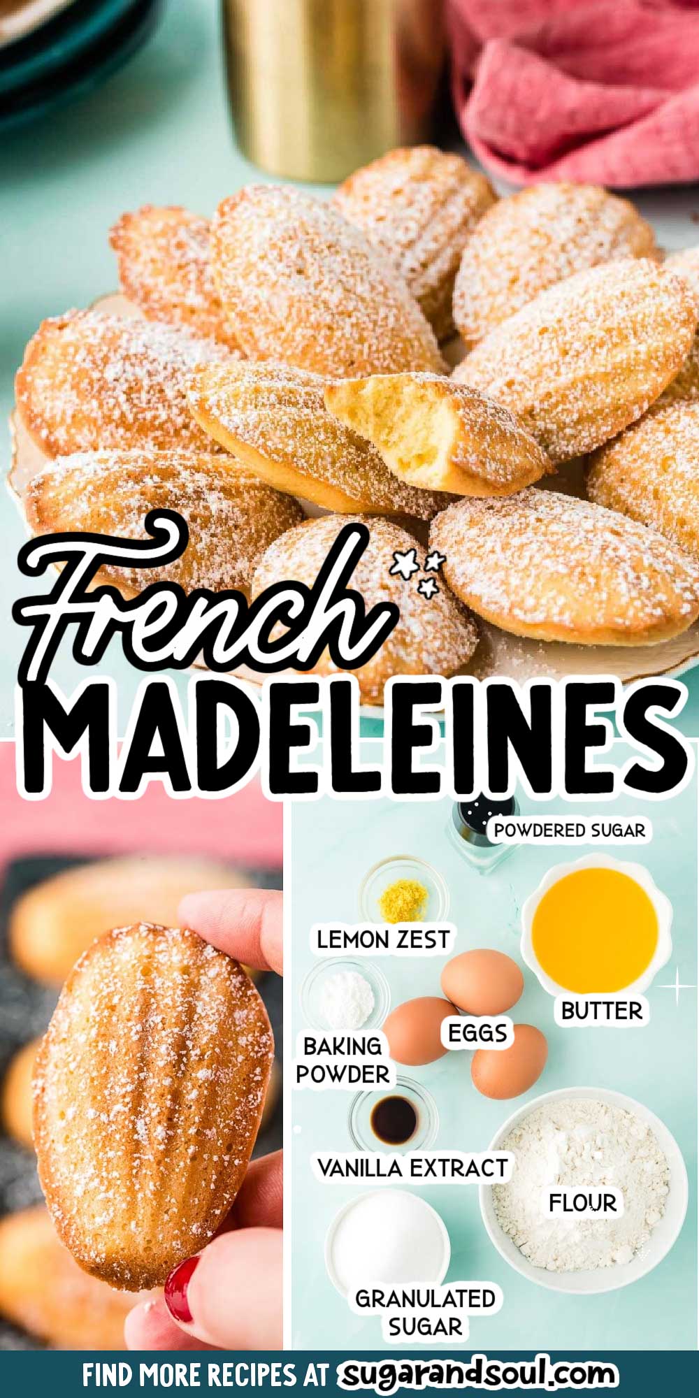 French Madeleines are light, airy, and buttery mini sponge cakes with a scalloped shell shape and golden crisp edges! These cakes are sweet with a hint of lemon, perfect for enjoying alongside a cup of hot tea or coffee! via @sugarandsoulco