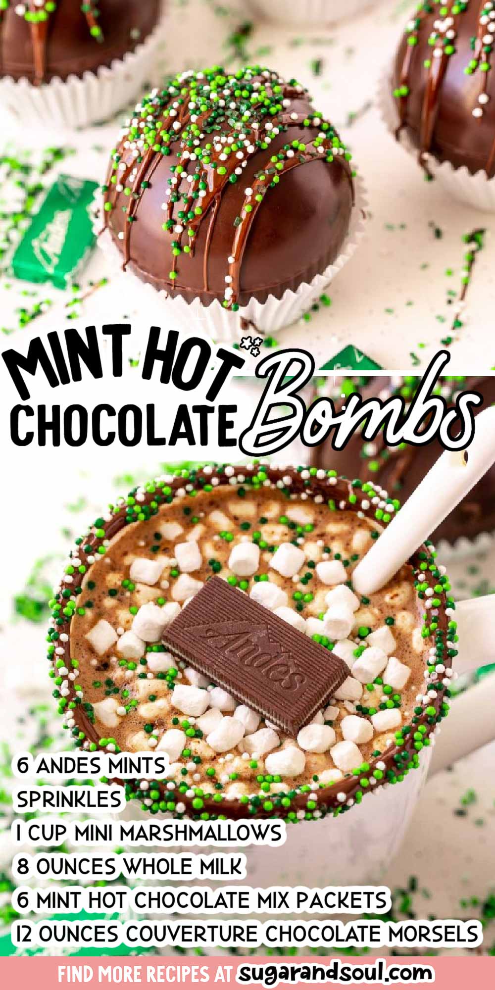 Mint Hot Chocolate Bombs are a fun way to fill your favorite mug with rich, creamy hot cocoa and a sweet hint of mint that everyone will love! via @sugarandsoulco