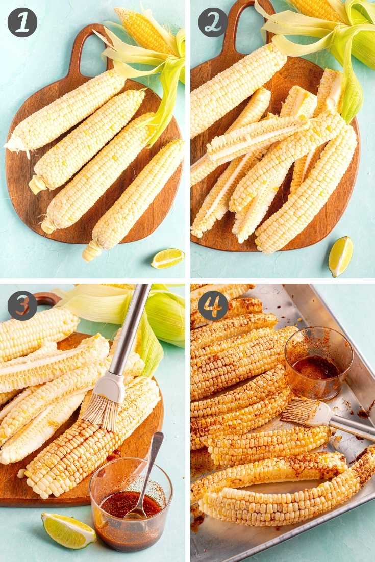 Step-by-step photo collage showing how to make corn ribs.