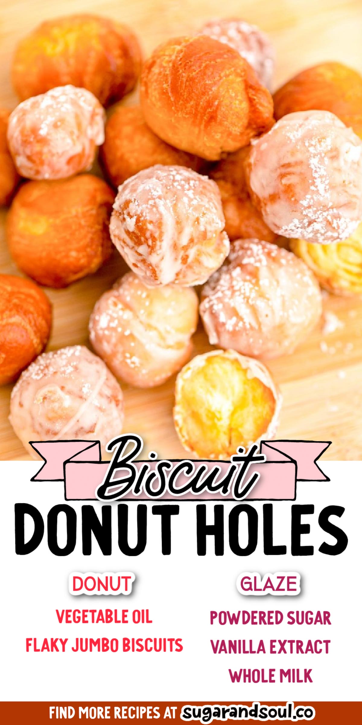 Easy Donut Holes are made from canned biscuit dough and then deep-fried to a golden brown before being dipped in a sweet homemade glaze! Have a batch on the breakfast table in only 30 minutes! via @sugarandsoulco