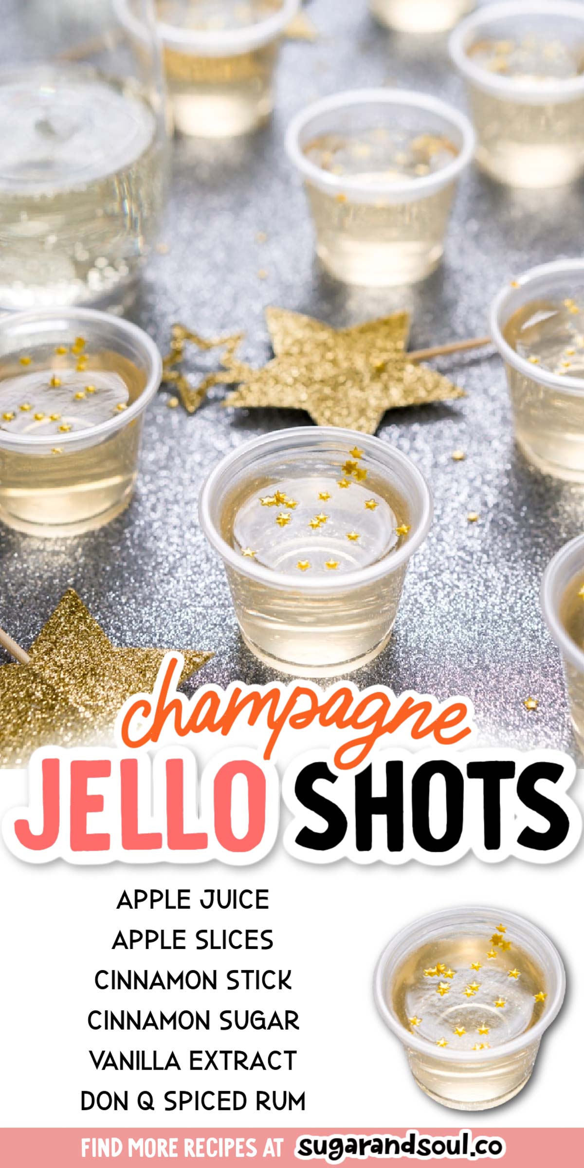 These Champagne Jello Shots are made with champagne, ginger ale, lemon juice, sugar, and gelatin and are so easy to whip up for your New Year's Eve and other celebrations! via @sugarandsoulco