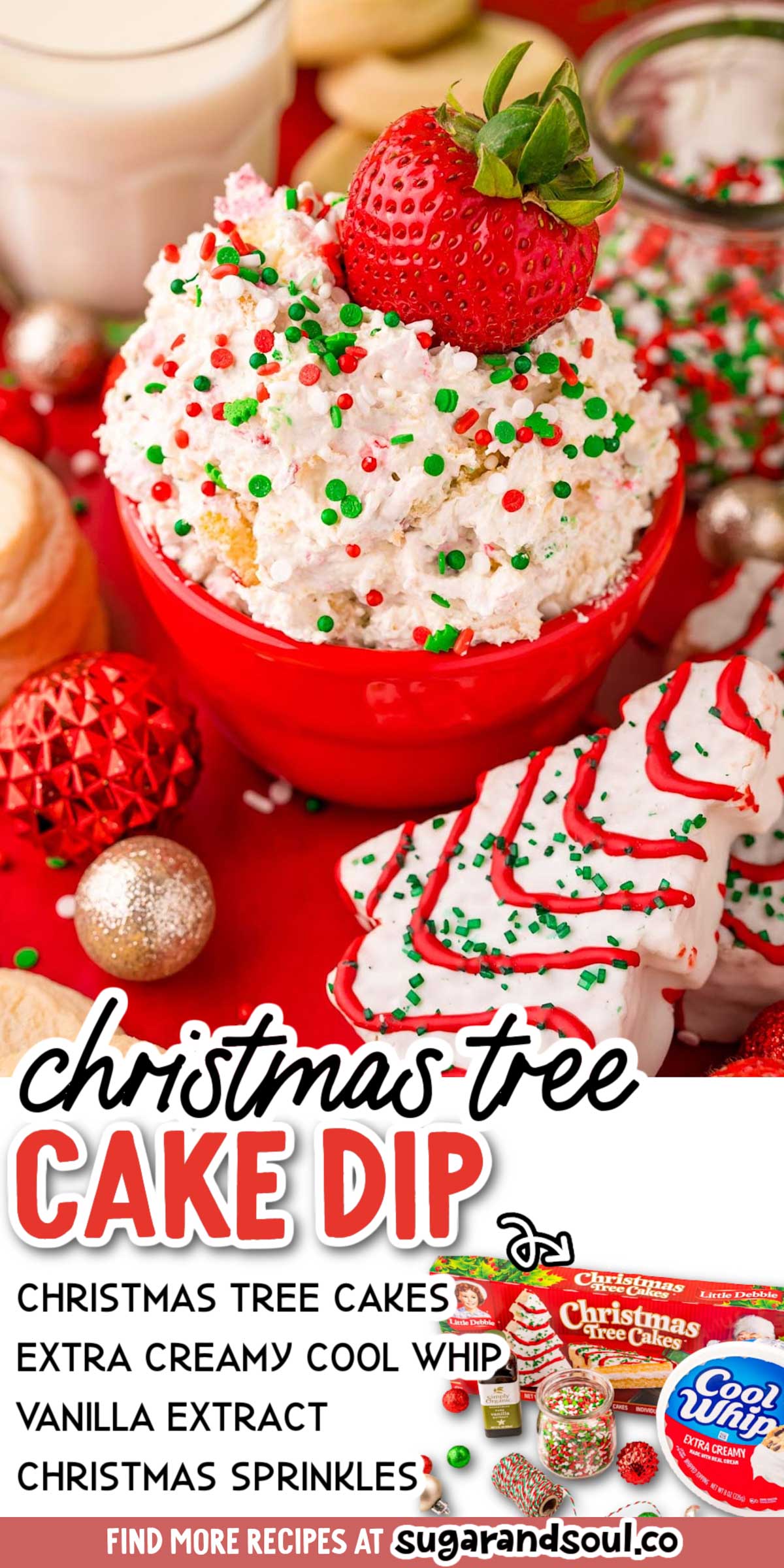 This Christmas Tree Cake Dip is an irresistible decadent dessert dip that's made with just 4 easy ingredients in only 10 minutes! A true crowd-pleasing treat that will quickly disappear when shared with friends and family! via @sugarandsoulco