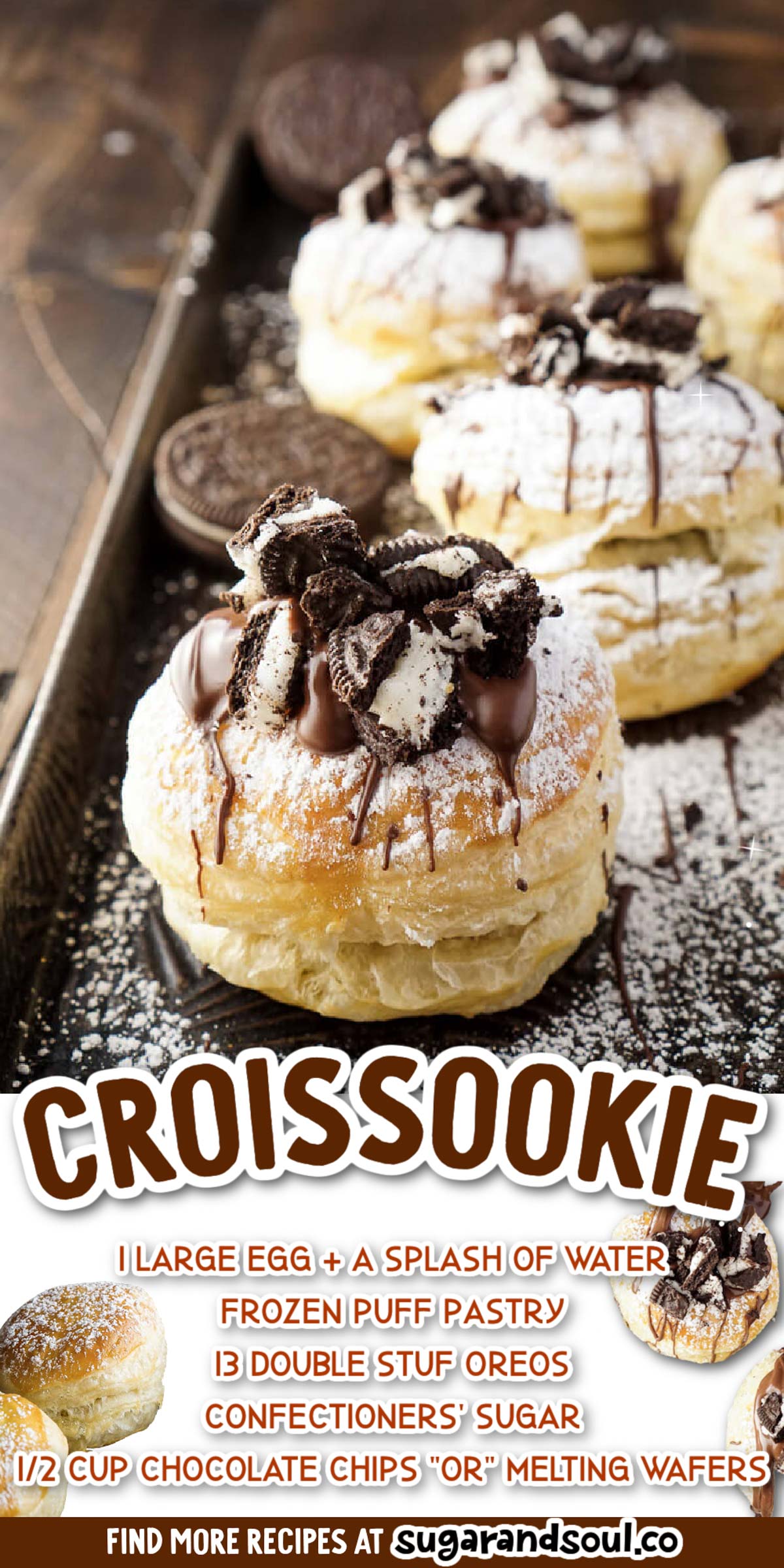 The Croissookie is a decadent pastry dessert that's so much easier to make at home than it looks! Made with puff pastry dough, Oreos, and powdered sugar, it's an easy but impressive treat! via @sugarandsoulco