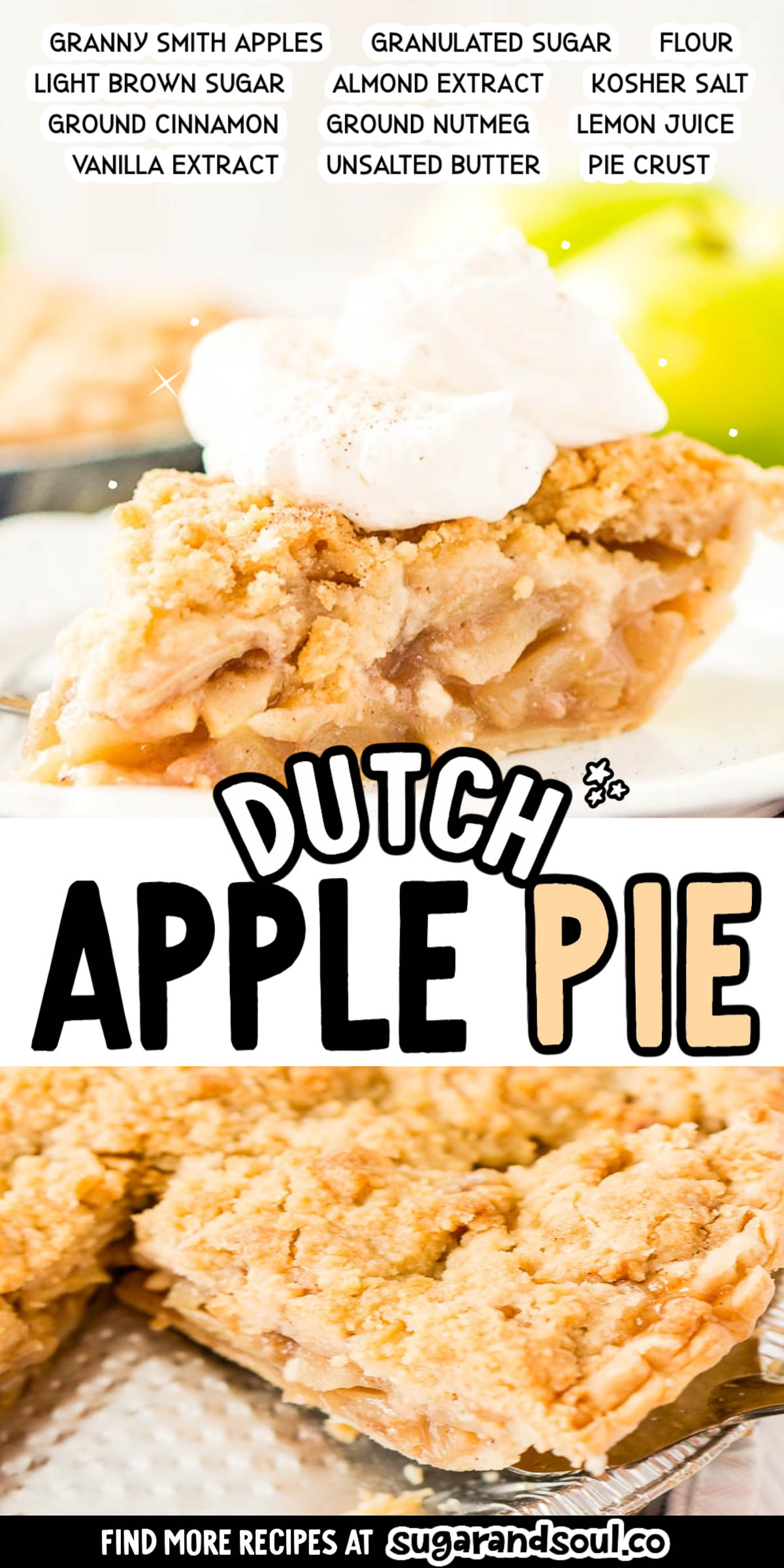 Dutch Apple Pie is made with a spiced apple filling in a flaky pie crust topped with a streusel made of flour, sugar, and butter. via @sugarandsoulco