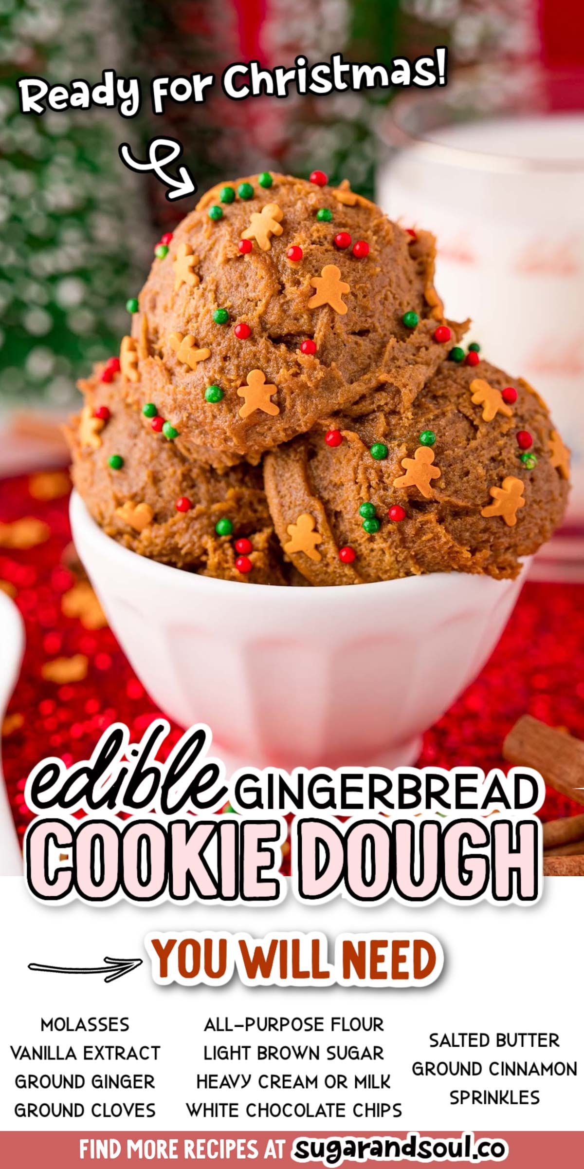Edible Gingerbread Cookie Dough combines spices with molasses and other pantry staple ingredients for a sweet treat that's safe to eat! Ready to lick off the spatula in only 5 minutes! via @sugarandsoulco