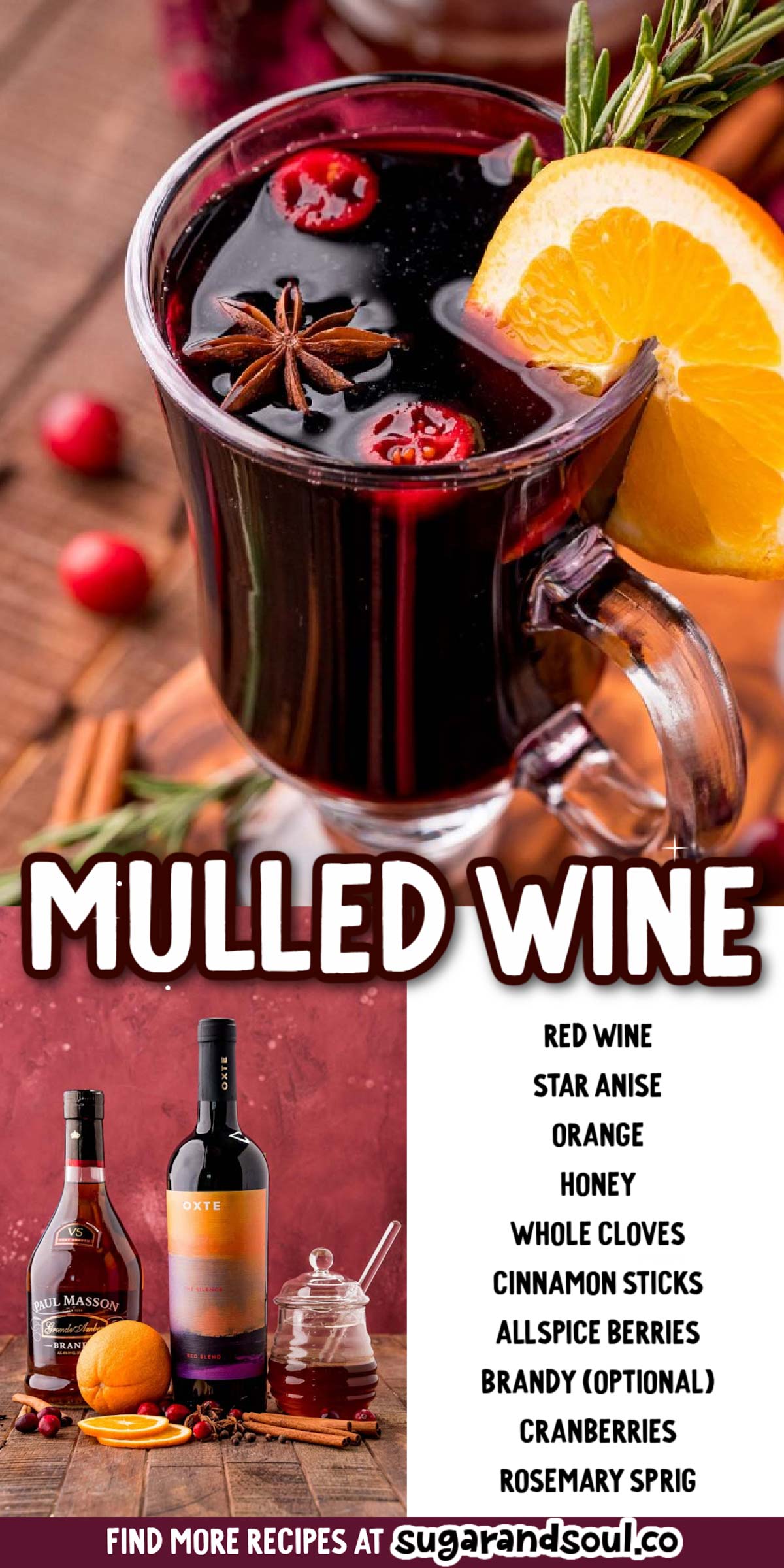 Mulled Wine is made with red wine, whole spices, honey, and brandy for a warm drink that's perfect to sip on throughout the winter season! Ready to enjoy in just 25 minutes! via @sugarandsoulco