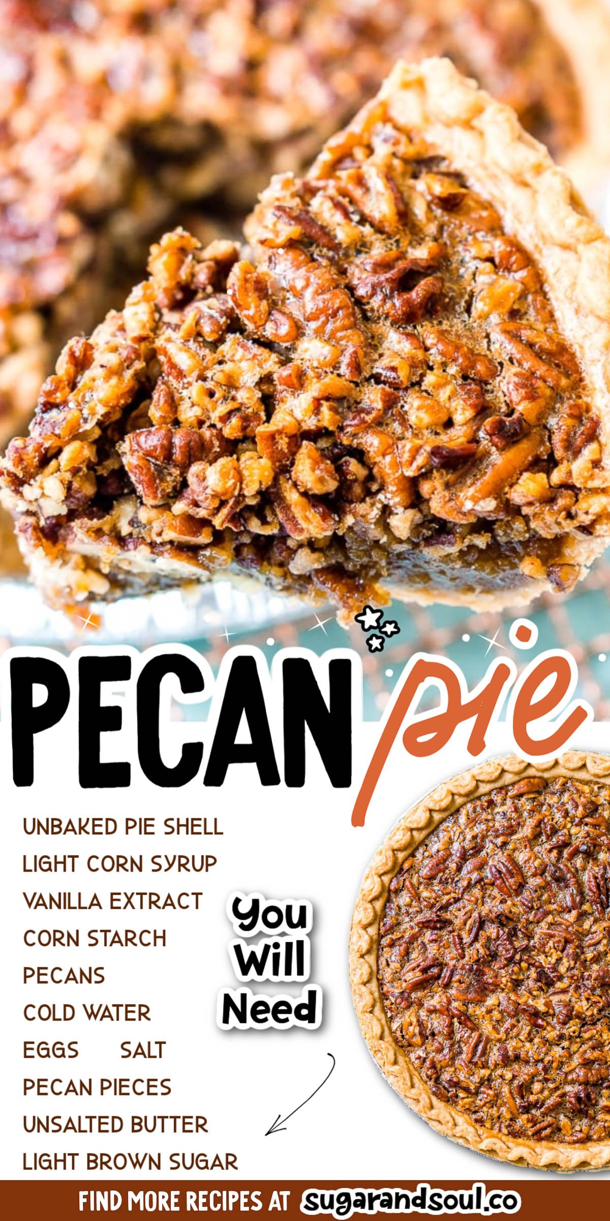 Pecan Pie is so simple to make and a delicious holiday pie the whole family will love! The sugar filling is loaded with pecans and nestled in a flaky crust and you can easily make it a day or two ahead of time! via @sugarandsoulco