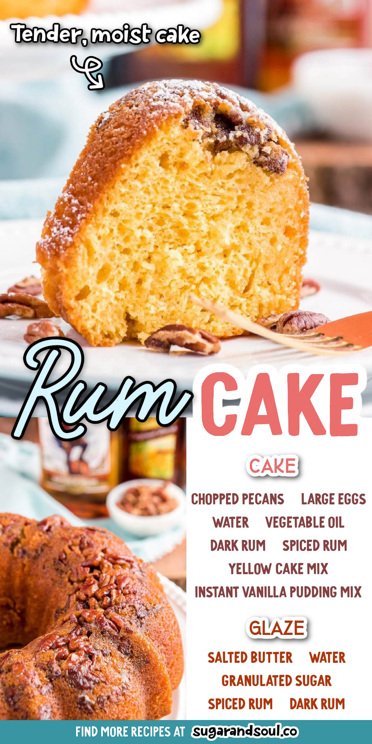 This Classic Rum Cake uses a boxed yellow cake mix, instant pudding mix, and two different types of rum to create an incredibly tender, moist cake that’s soaked in a sweet rum glaze!  via @sugarandsoulco