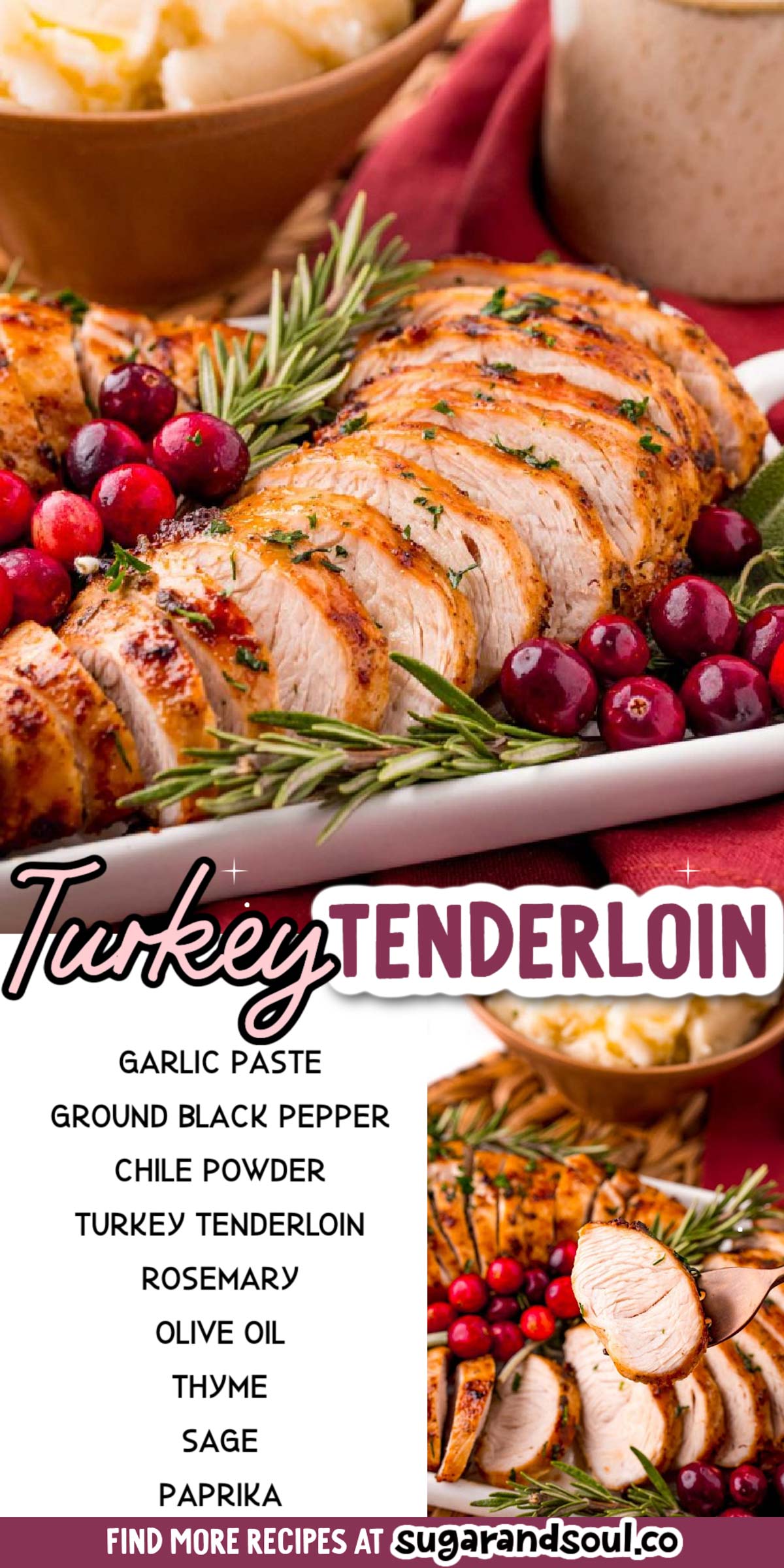 This Turkey Tenderloin is rubbed with olive oil, garlic, spices, and herbs before cooking up to juicy, tender perfection in the Air Fryer! Cooks in only 45 minutes, making it a great option for Thanksgiving or even just an easy weeknight meal! via @sugarandsoulco