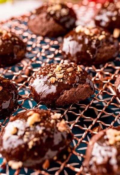 texas sheet cake cookies on a copper wire rack