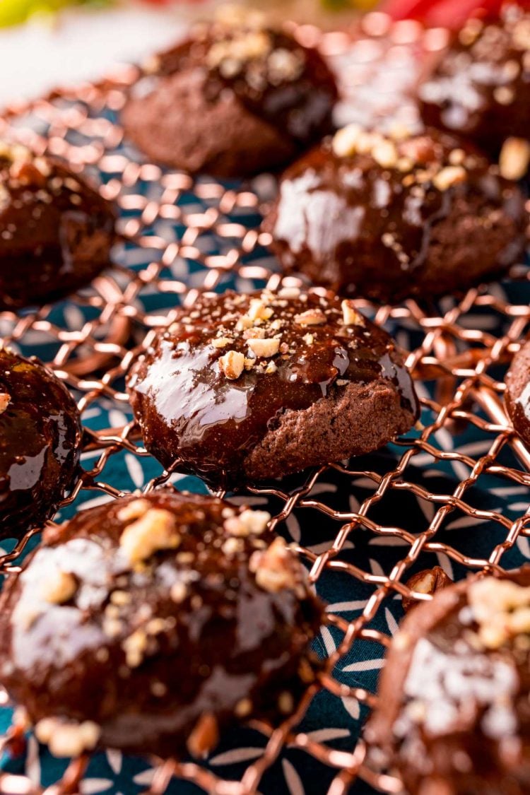 texas sheet cake cookies on a copper wire rack