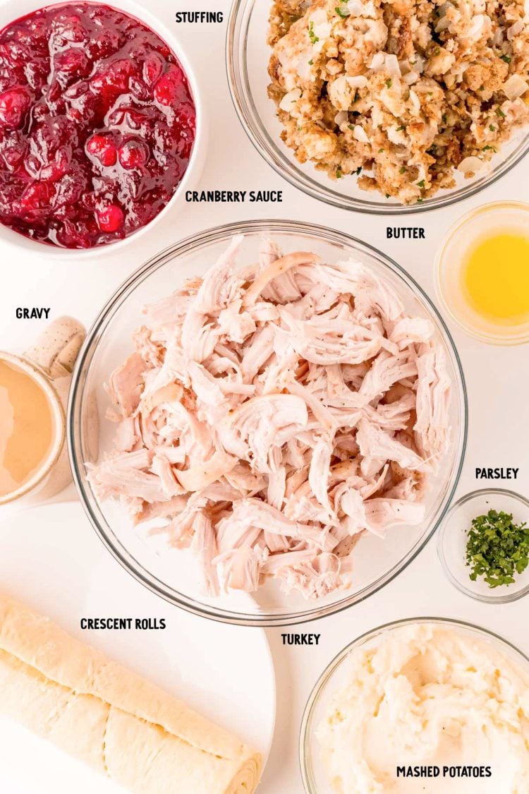 Overhead photo of ingredients prepped to make a Thanksgiving Crescent ring.