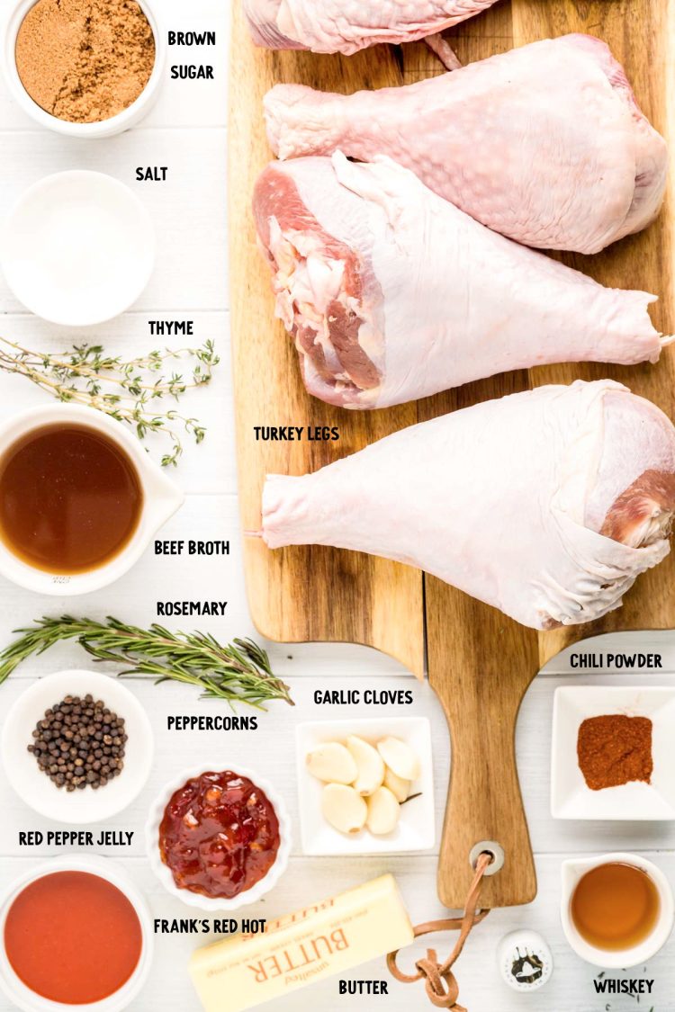 Overhead photo of ingredients prepped to make smoked turkey legs.