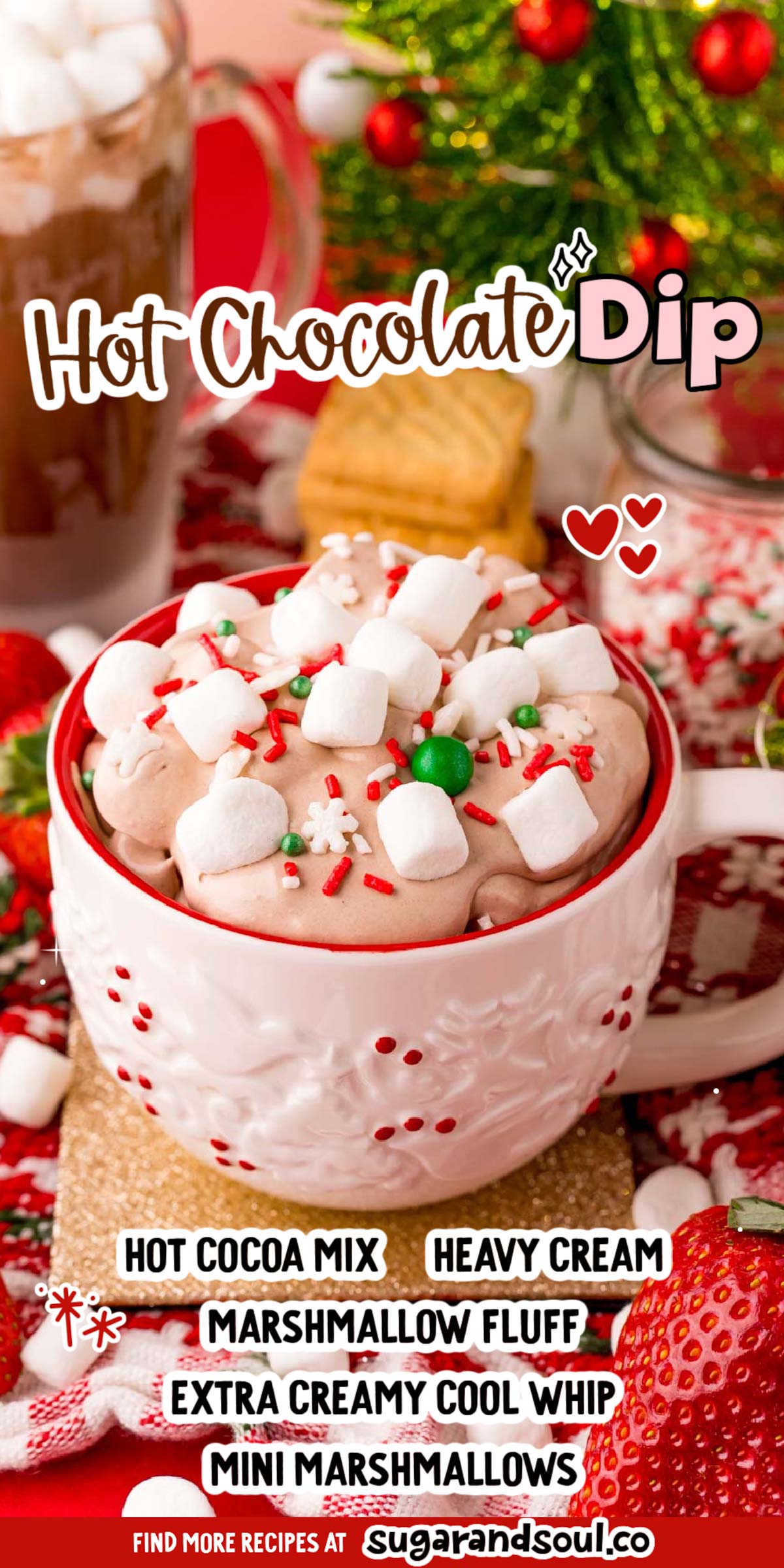 This Hot Chocolate Dip is a deliciously creamy dessert dip that's super easy to make using your favorite powdered hot cocoa mix! Enjoy this treat by dipping cookies and fresh fruit into it! via @sugarandsoulco