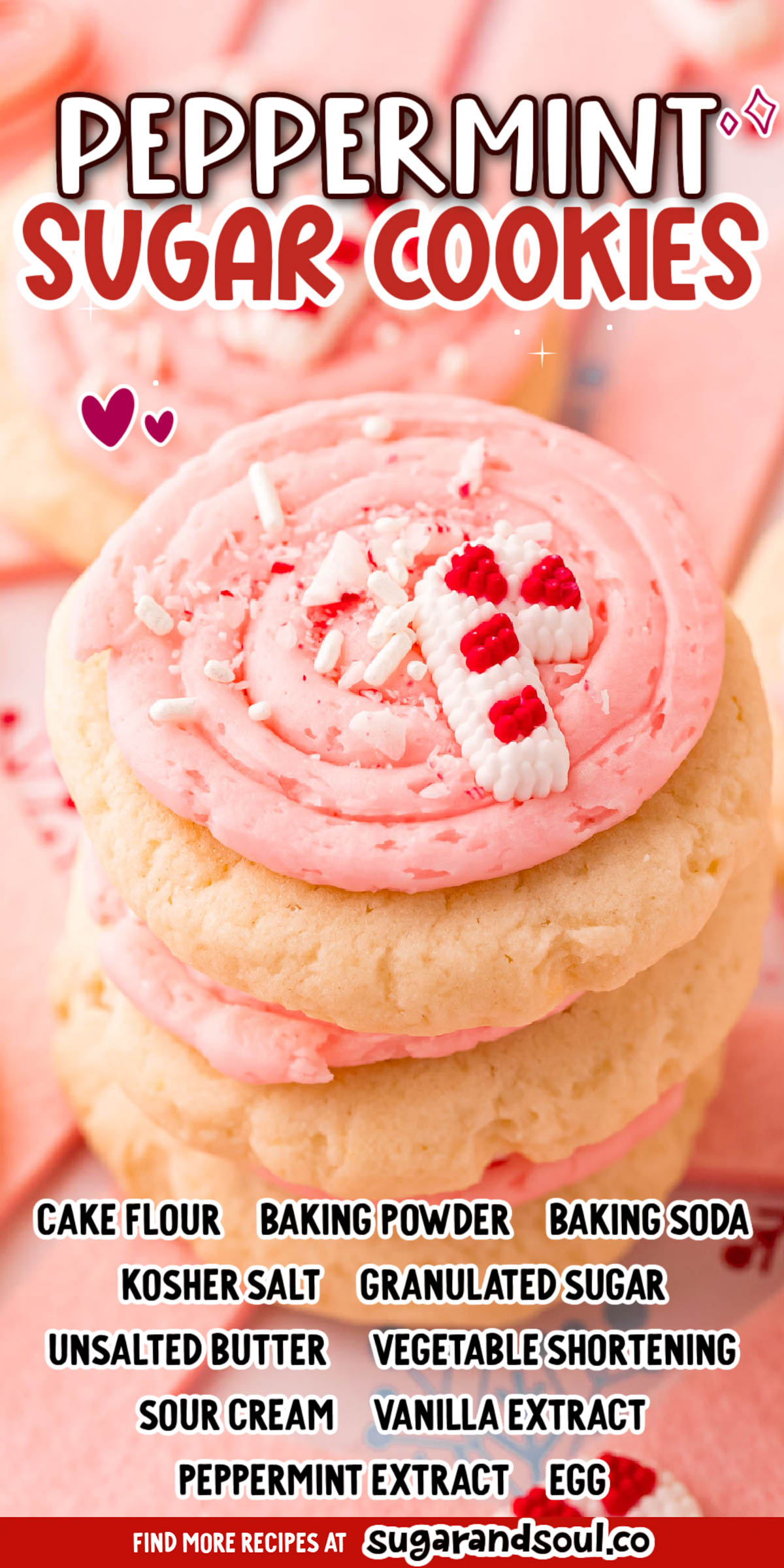 Peppermint Sugar Cookies are soft, airy homemade cookies that are finished off with a 5-ingredient creamy peppermint buttercream frosting! Top these delicious cookies off with crushed peppermint candies and festive sprinkles! via @sugarandsoulco