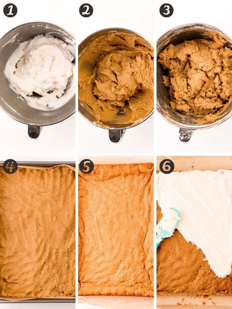 Step-by-step photo collage showing how to make gingerbread bars.