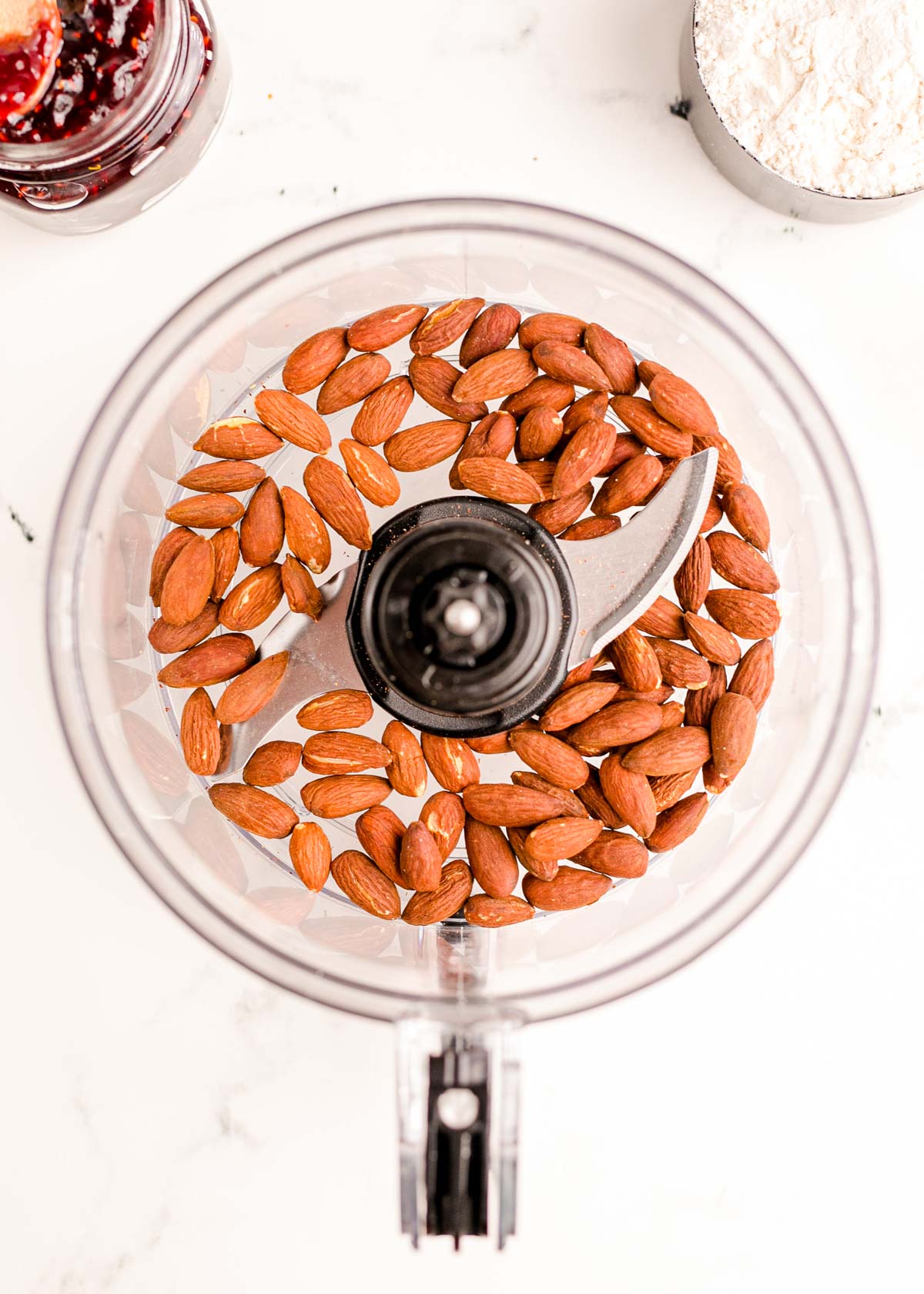 Almonds in a food processor.