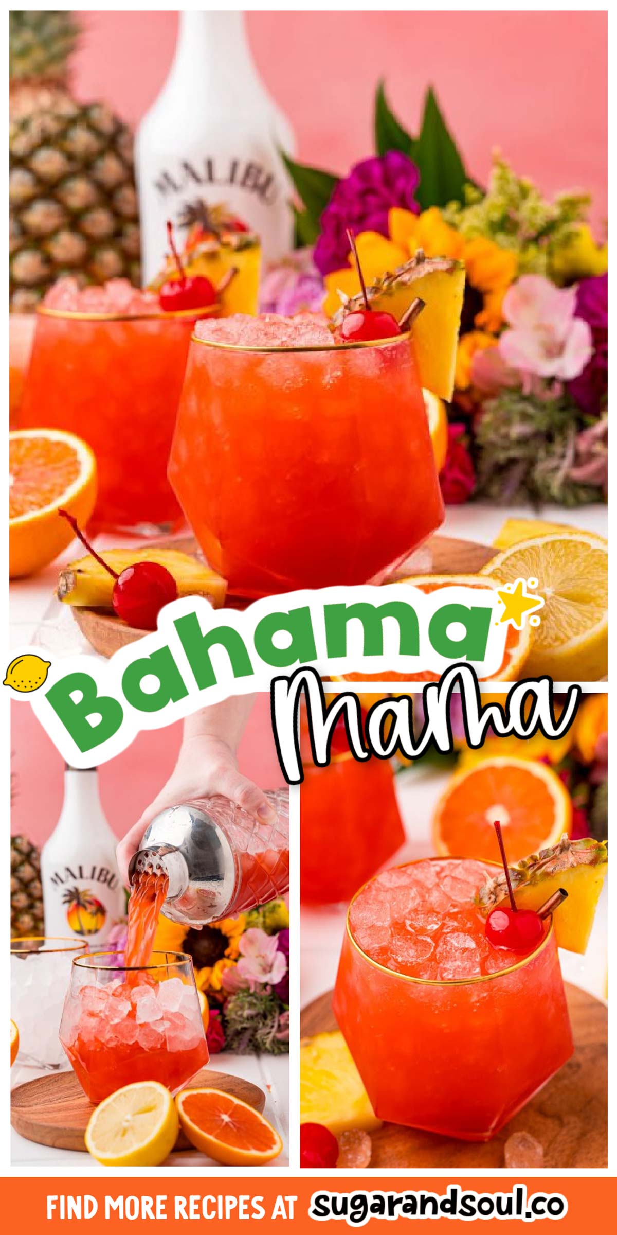 This Bahama Mama Cocktail is overflowing with tropical flavor that will have you dreaming of sunshine, summertime, and your favorite beach! Made with two kinds of rum, orange and pineapple juice, and grenadine for a flavor-packed island cocktail! via @sugarandsoulco