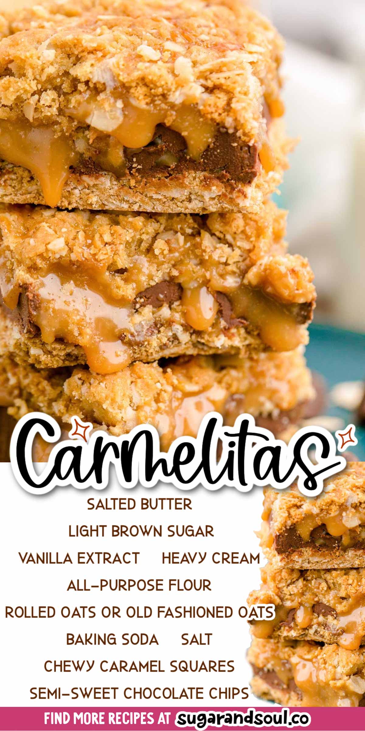 Carmelitas sandwich a gooey chocolate and caramel center between an oatmeal-brown sugar crust for an easy dessert that everyone will devour! Prep this treat in just 15 minutes! via @sugarandsoulco