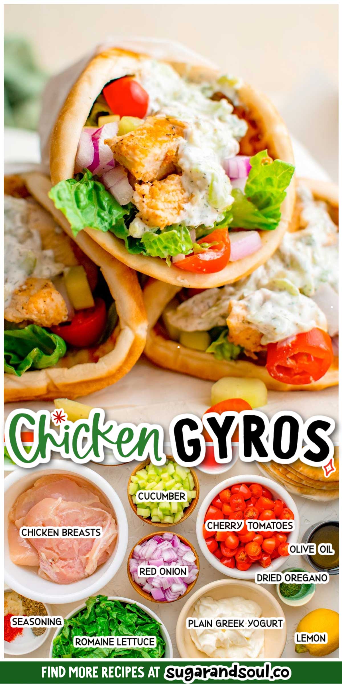 These Chicken Gyros are packed with tender, marinated slices of chicken served in warm pita bread that’s loaded with fresh veggies and finished off with a layer of homemade Tzatziki Sauce!  via @sugarandsoulco