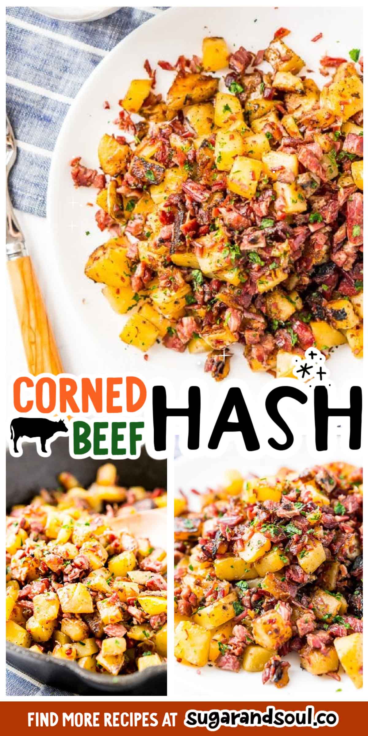 This Corned Beef Hash is a salty and delicious breakfast dish the whole family will love! A simple hash made with brisket, potatoes, onions, butter, thyme, and pepper and a great way to use up leftover Corned Beef! via @sugarandsoulco