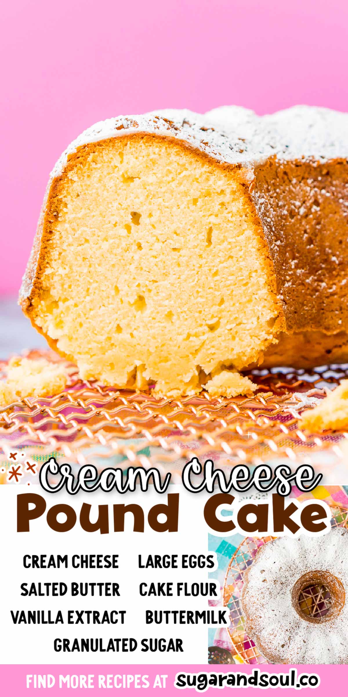 Cream Cheese Pound Cake is a slight twist on the classic recipe and is dense, sweet, and tender and the only pound cake recipe you will ever need! Serve it plain or with fresh fruit, whipped cream, or a homemade strawberry sauce or chocolate sauce! via @sugarandsoulco