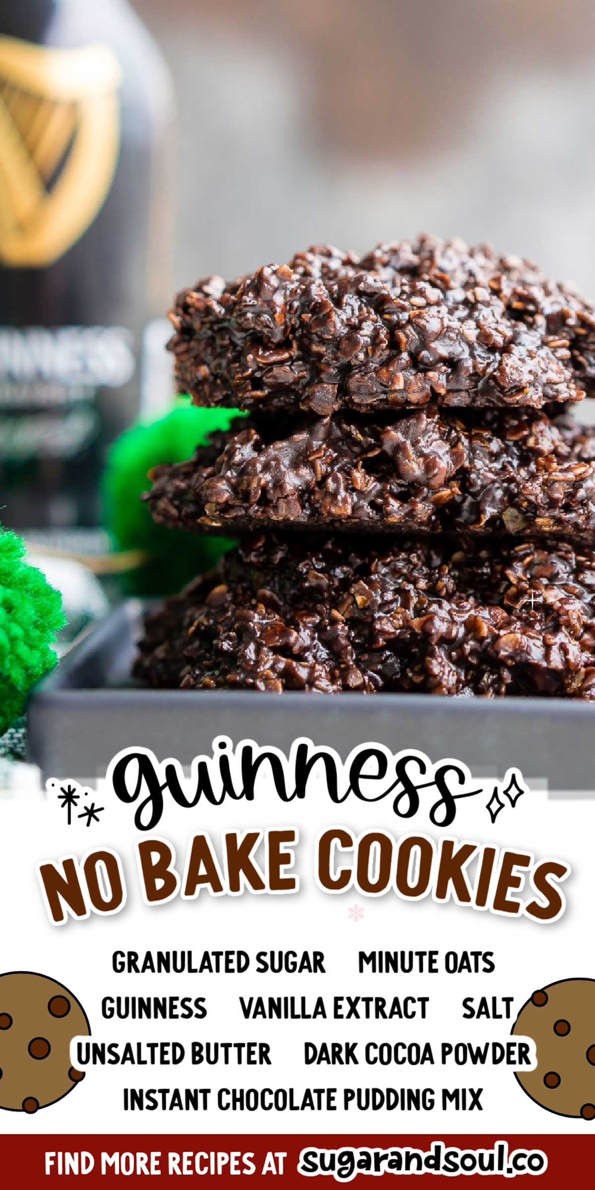 Dark Chocolate Guinness No Bake Cookies are a rich, delicious, and easy dessert for St. Patrick's Day that's made with Irish stout. via @sugarandsoulco