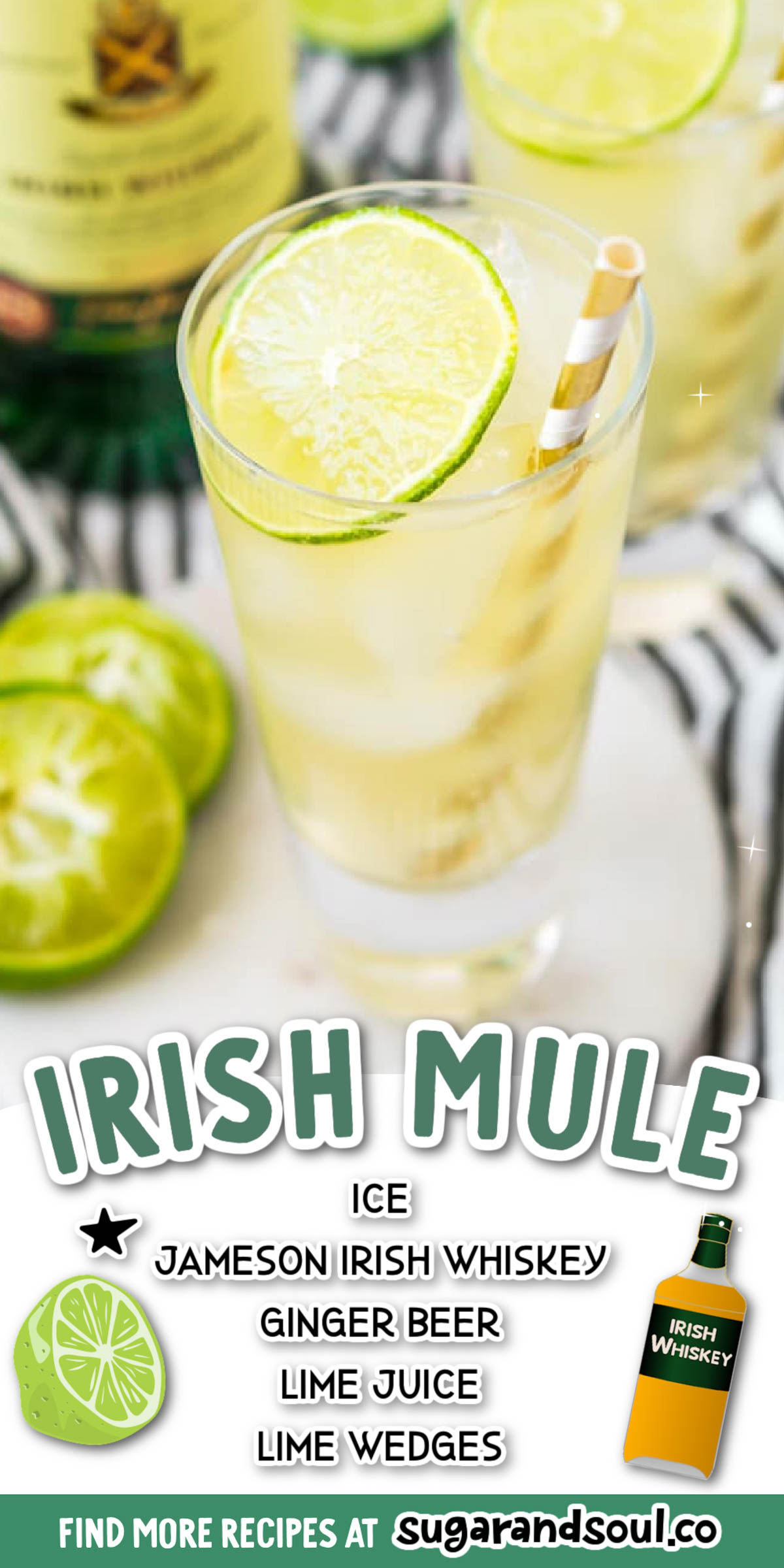 This Irish Mule Cocktail is a bright mix of smooth Irish whiskey, zesty ginger beer, and tart fresh squeezed lime juice and it's sure to make you want to dance this St. Patrick's Day! via @sugarandsoulco