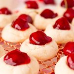 Close up photo of cherry cheesecake cookies.