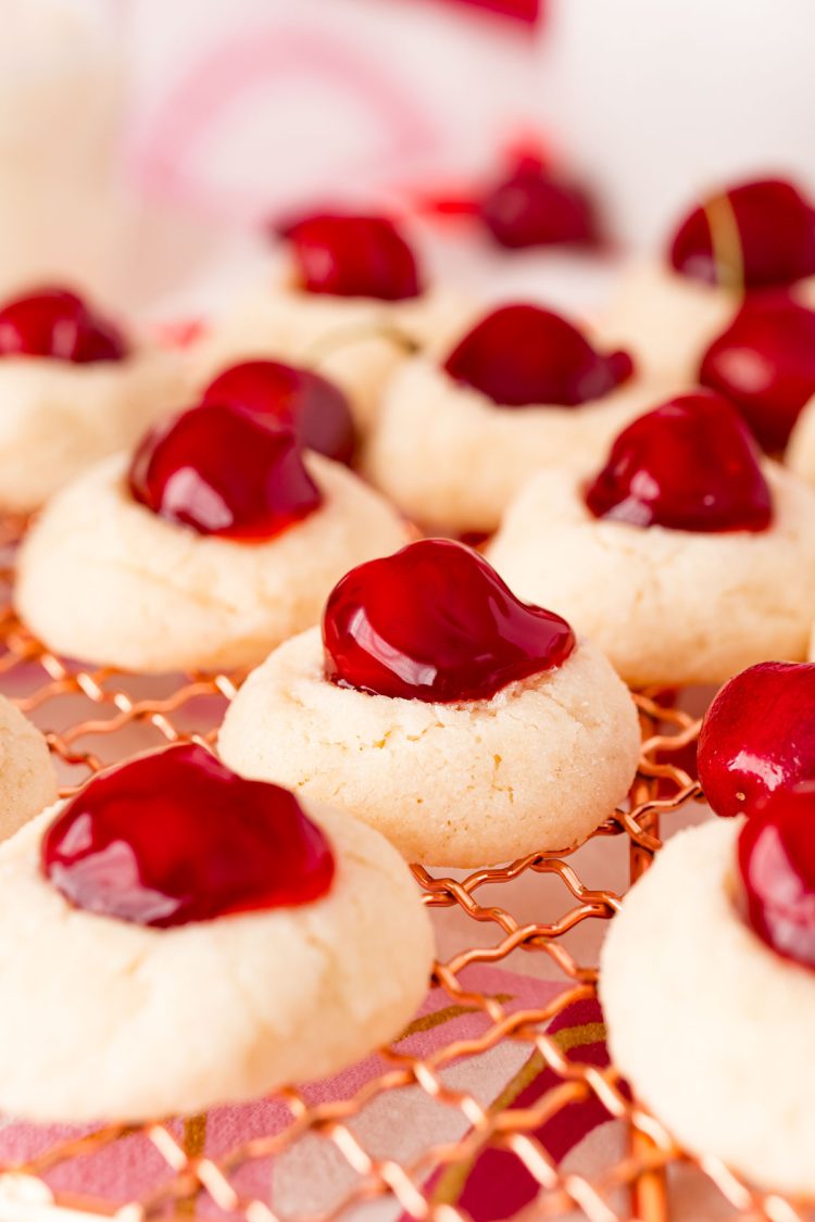 Close up photo of cherry cheesecake cookies.