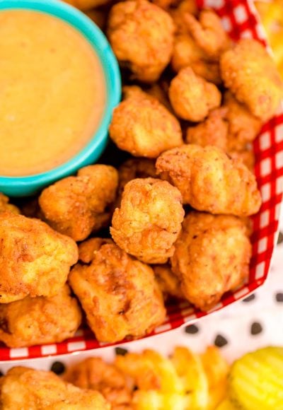 Close up photo of homemade chick-fil-a nuggets.