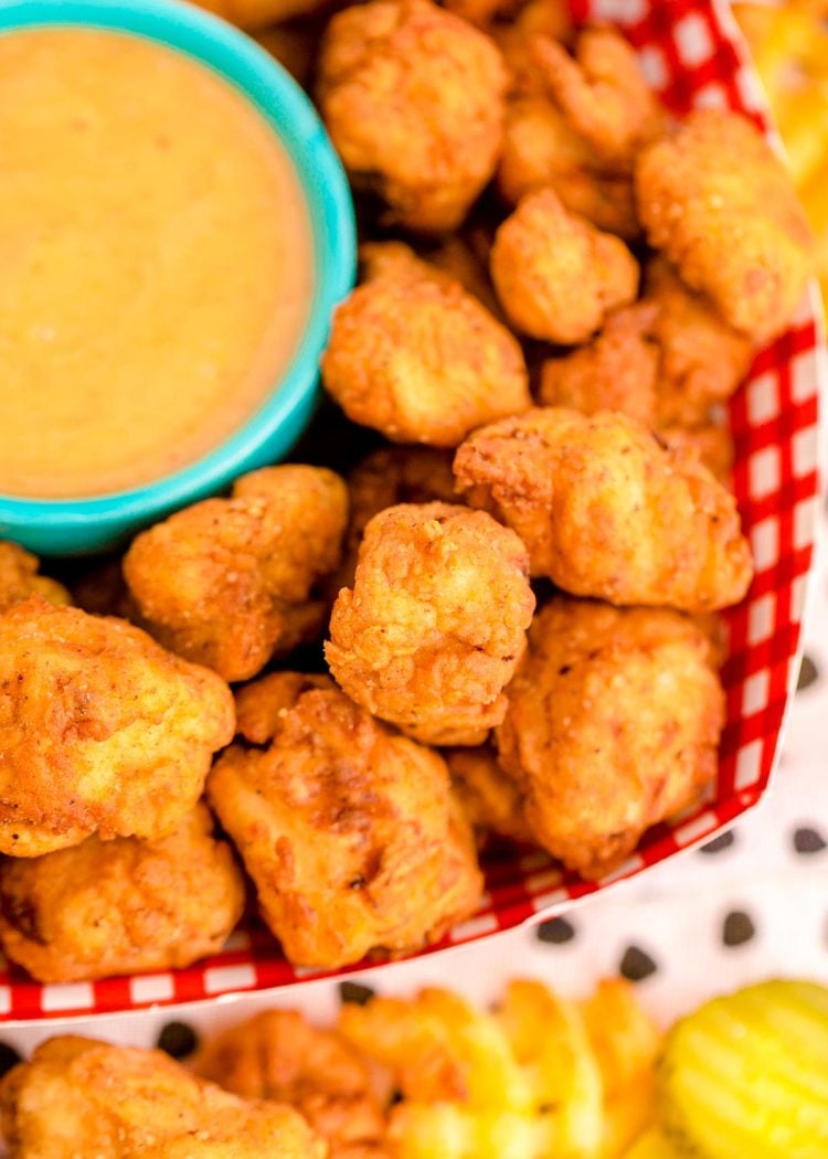 Close up photo of homemade chick-fil-a nuggets.