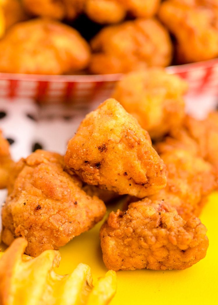Close up of homemade chick-fil-a copycat nuggets.