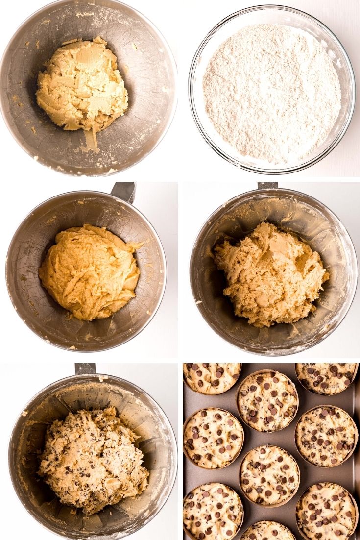 Step-by-step photo collage showing how to make Disney num num cookies from scratch.
