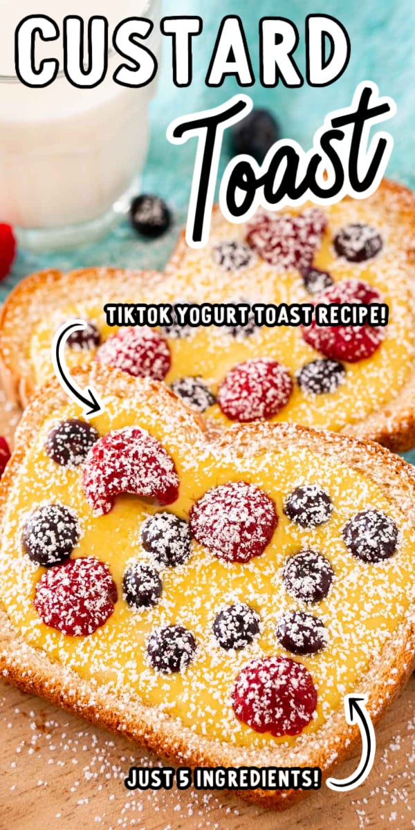 This Yogurt Toast (aka Custard Toast) is a popular breakfast recipe that's been popular on TikTok and is made with bread, egg, yogurt, maple syrup, vanilla, and toppings like berries and chocolate chips. This dessert-like breakfast is prepped in just 5 minutes and can be cooked in either the oven (more even cook) or the air fryer (faster cook). via @sugarandsoulco